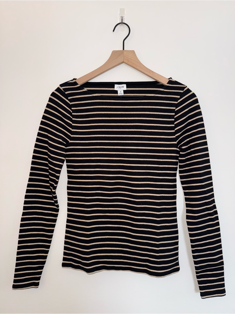 J. Crew Black & Cream Striped Long-Sleeve Boatneck Top NWT